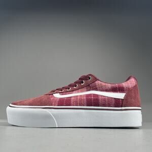 VANS Ward Platform Women’s 10 Burgundy Plaid Casual Sneakers Walking Shoes EUC